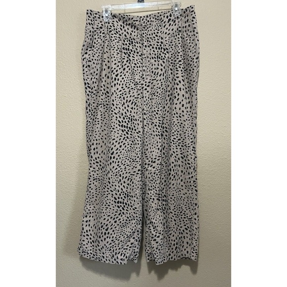 EXPRESS HIGH WAISTED LINEN BLEND Pants SZ 14 Animal Print WIde Leg Lined - Picture 1 of 8